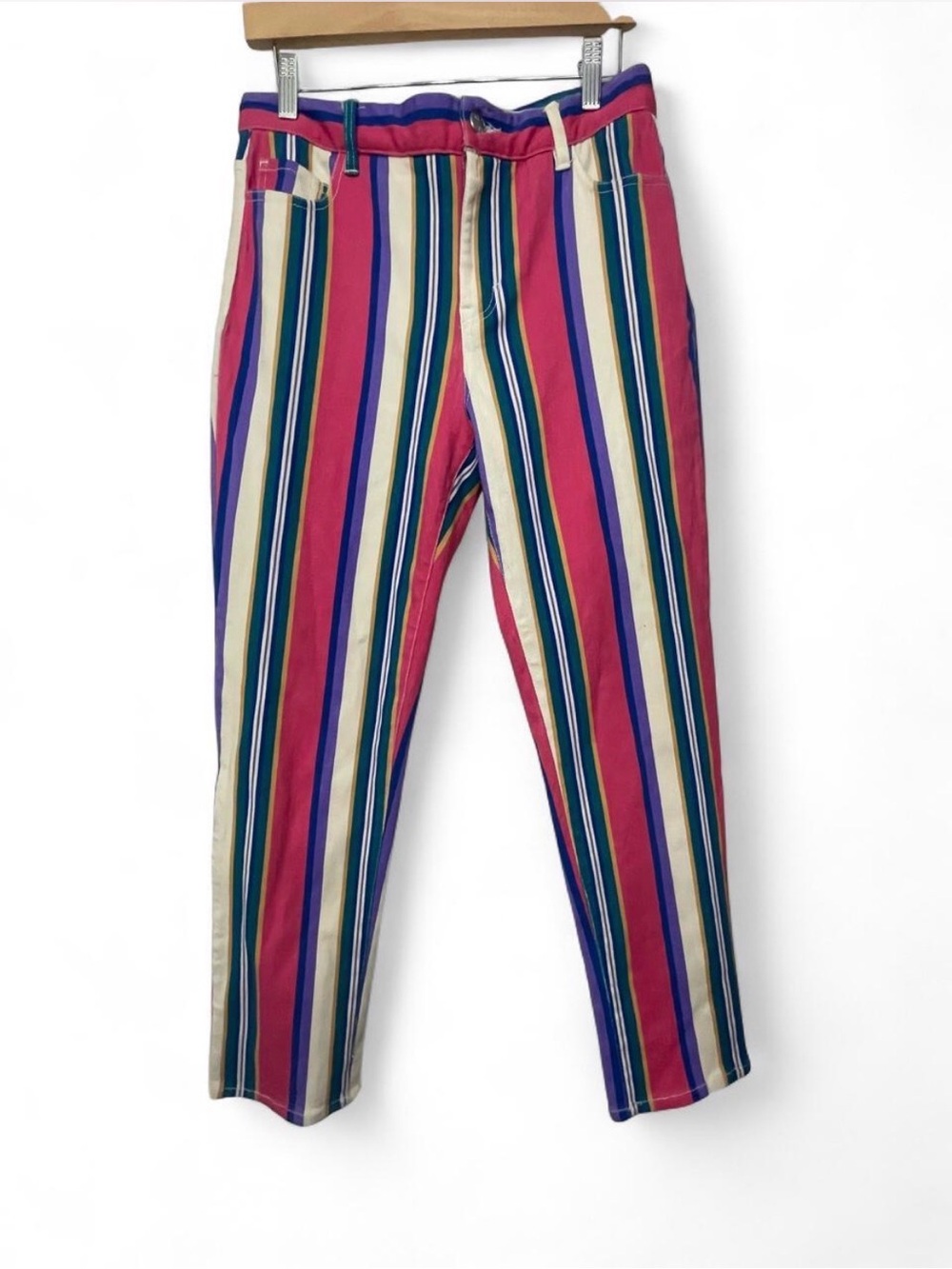 dELiA*s Women Straight Leg Jeans — Pink, Blue, Green, Cream Stripes Size Large